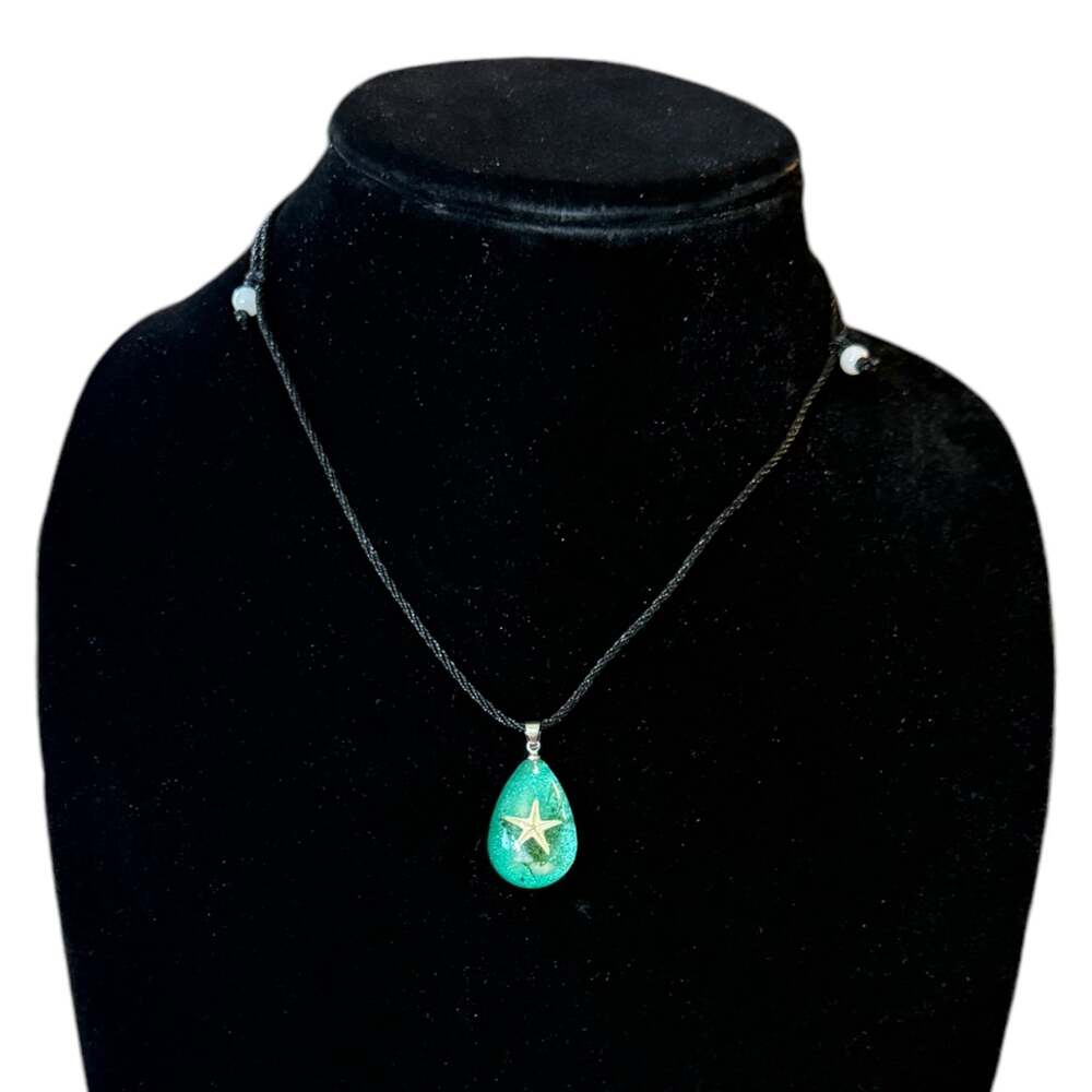Starfish Ocean Green Acrylic Satin Cord Necklace NEW